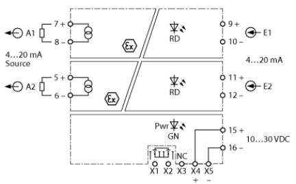 双通道模拟量信号重复器 IMX12-AO01-2I-2I-HPR/24VDC/CC