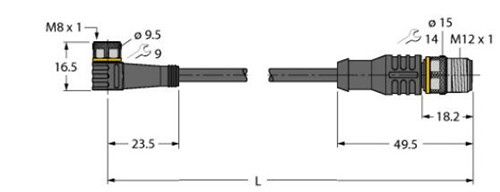 执行器和传感器线缆 PKW4M-0.6-RSC4.4T/TXL