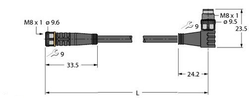 执行器和传感器电缆 PKG3M-0.3-PSW3M/TXL