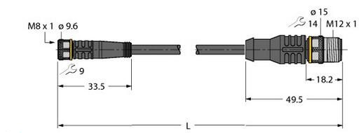 执行器和传感器电缆 PKG3M-0.8-RSC4T/TXL