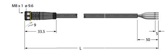 执行器和传感器电缆 PKG4M-4/TXL