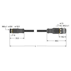 执行器和传感器电缆 PKG3M-1.5-RSC4T/TXL1001